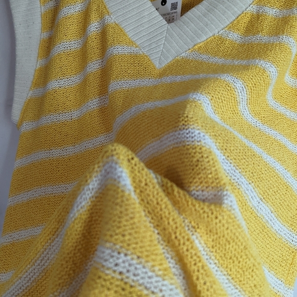 Zara Sweater Vest Yellow Stripe Tank Cotton V Neck Oversized Slouchy - Picture 5 of 10